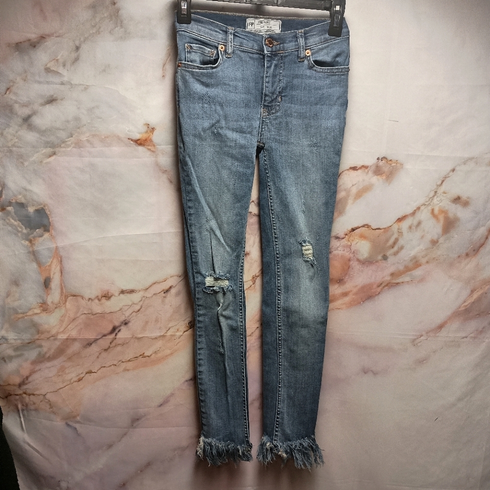 Free People Distressed Women's Jeans Size 24 Blue Ankle Skinny‎ Frayed Raw Hem